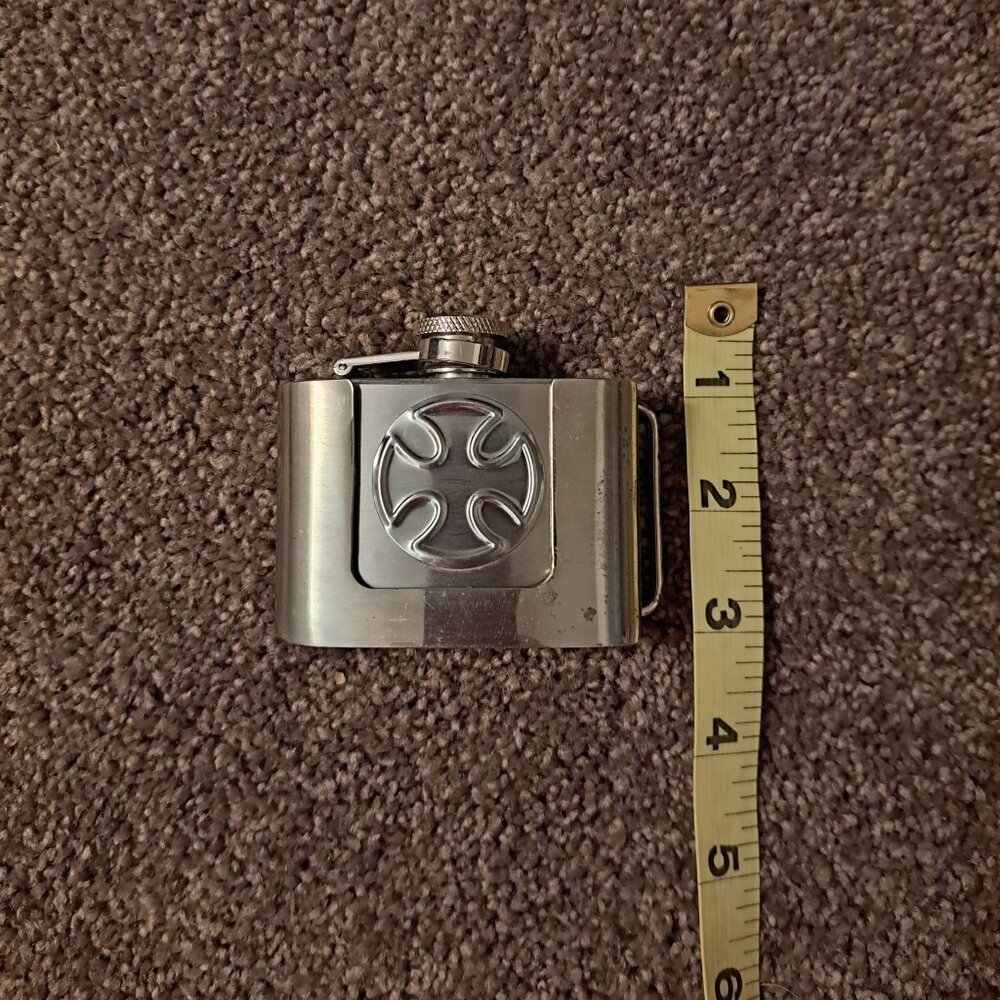 Vintage Body Rage Steel Flask Iron Cross Belt Buckle - Picture 2 of 8